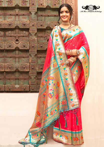 Modern Geometric Zig-Zag Print Chiffon Saree with Zari Border SET OF 5