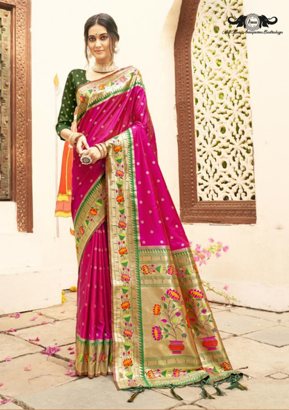 Modern Geometric Zig-Zag Print Chiffon Saree with Zari Border SET OF 5