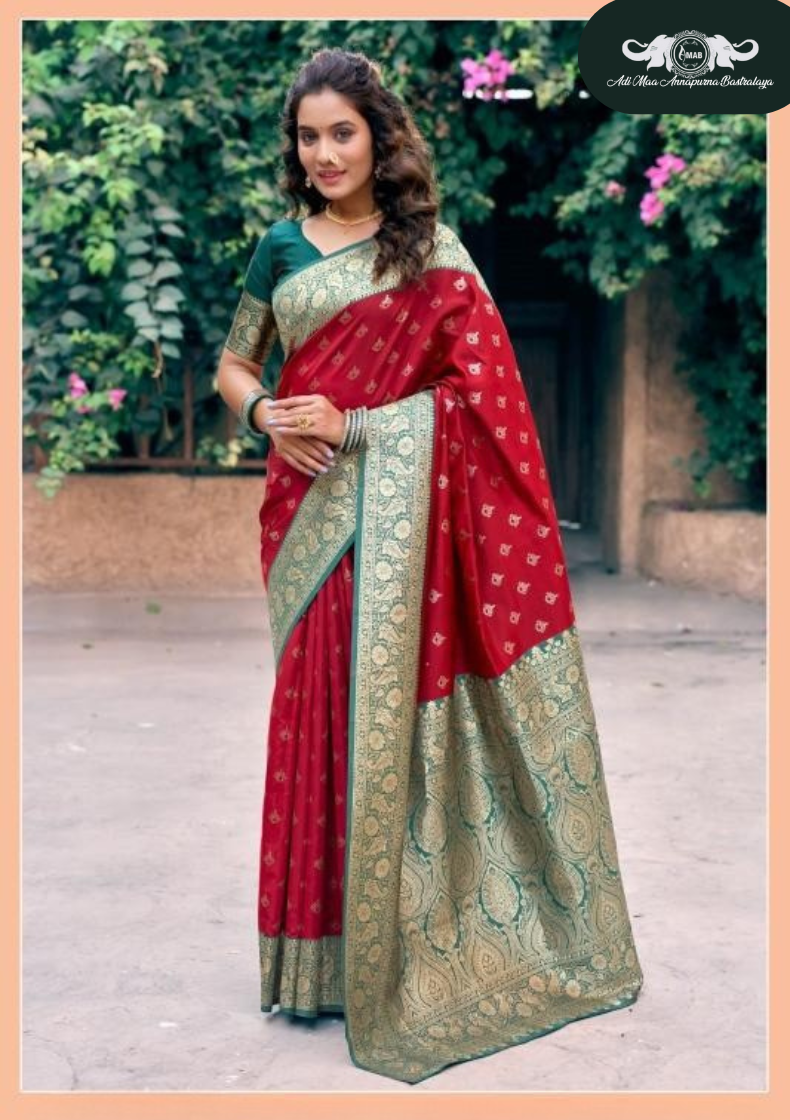 Banarasi Soft Silk Saree with Paisley Butti and Zari Border set of 5