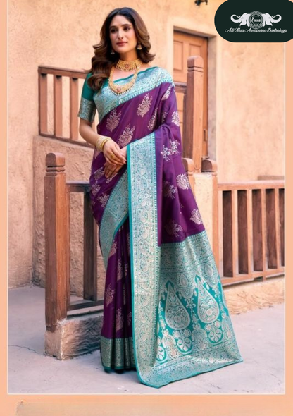 Banarasi Soft Silk Saree with Paisley Butti and Zari Border set of 5