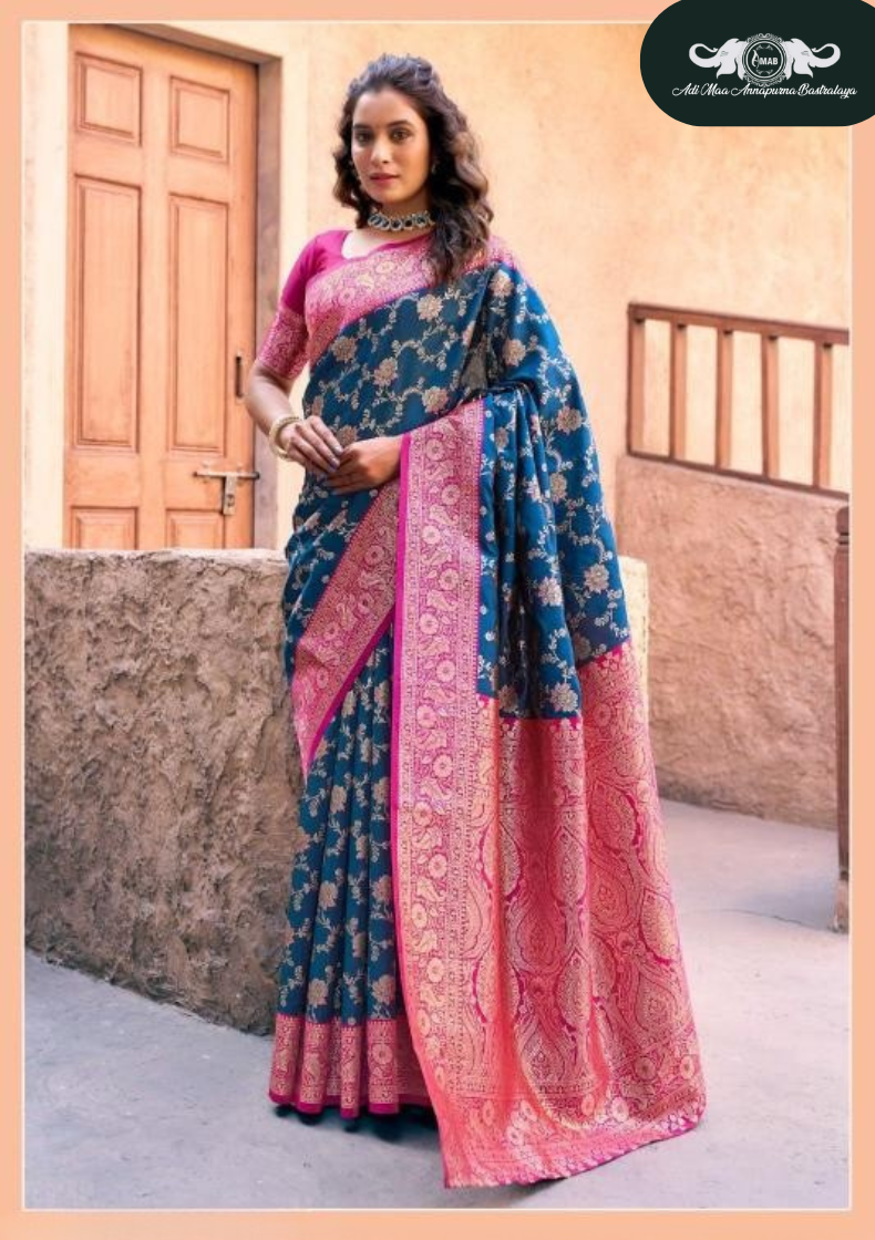 Banarasi Soft Silk Saree with Paisley Butti and Zari Border set of 5