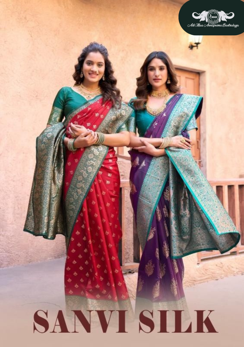 Banarasi Soft Silk Saree with Paisley Butti and Zari Border set of 5