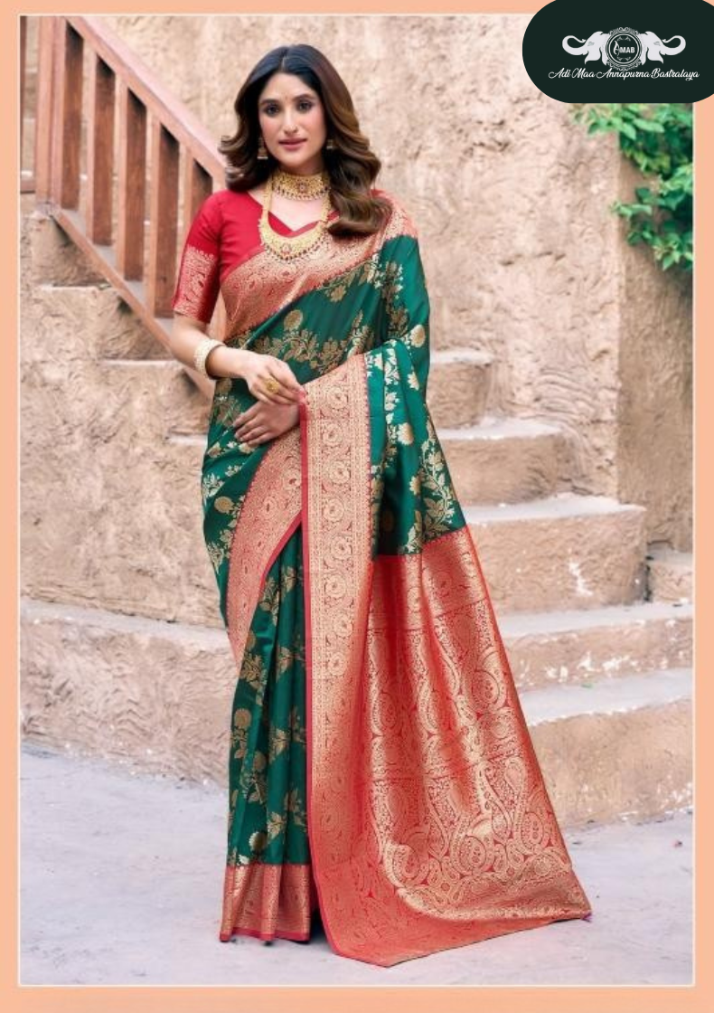 Banarasi Soft Silk Saree with Paisley Butti and Zari Border set of 5