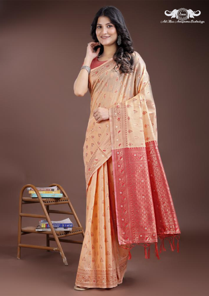 Heavy Woven Floral Silk Saree with Traditional Paisley Pallu SET OF 6