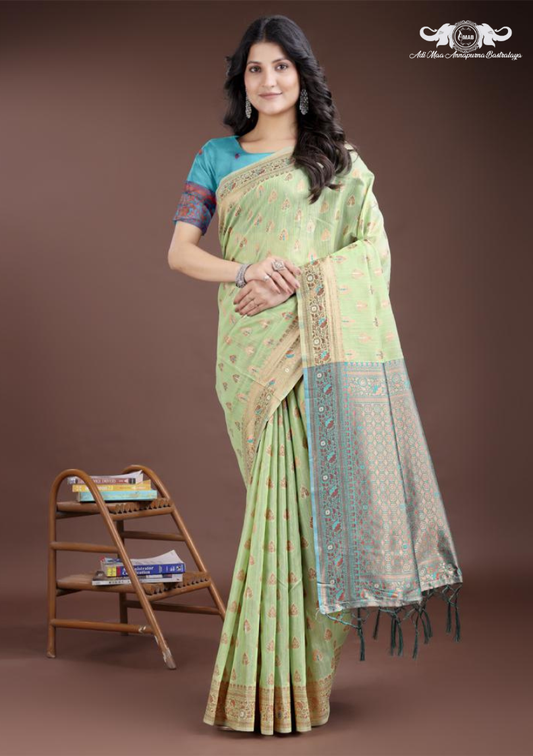 Heavy Woven Floral Silk Saree with Traditional Paisley Pallu SET OF 6