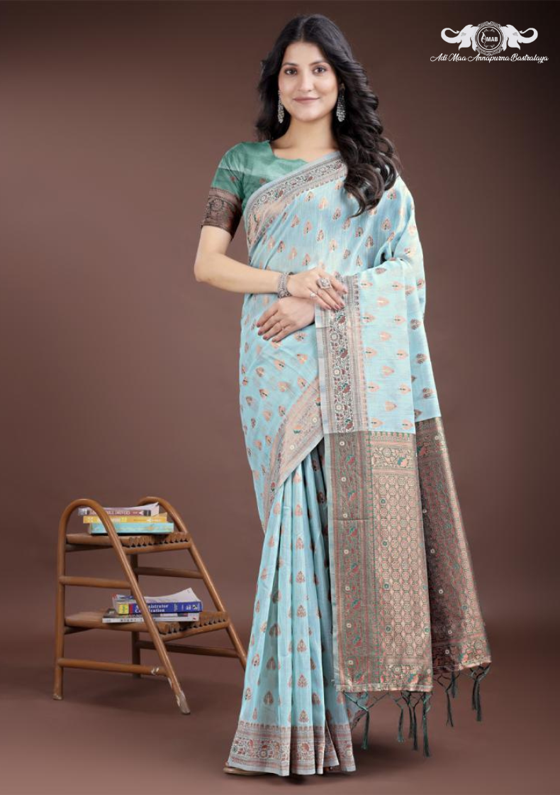 Heavy Woven Floral Silk Saree with Traditional Paisley Pallu SET OF 6