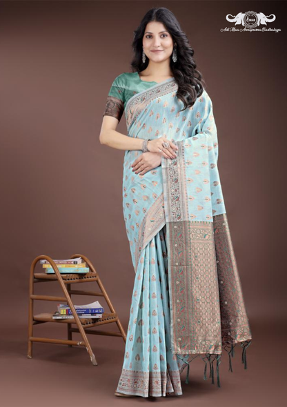 Heavy Woven Floral Silk Saree with Traditional Paisley Pallu SET OF 6