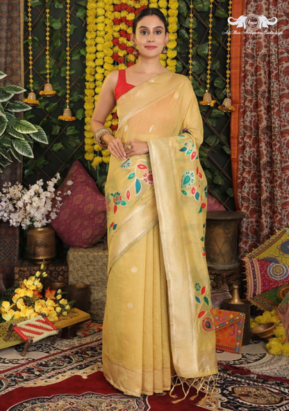 Designer Pochampally Soft Silk Saree with Fancy Latkan Work SET OF 3