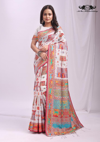 Cotton Blend Digital Print Saree with Intricate Elephant Motifs SET OF 6