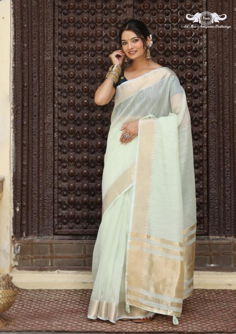 Banarasi Soft Silk Saree with Traditional Paisley Butti and Zari Border set of 6