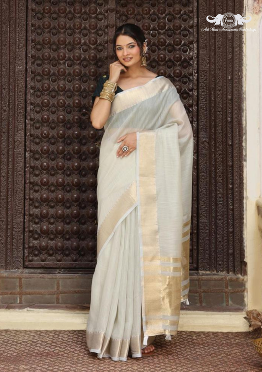 Banarasi Soft Silk Saree with Traditional Paisley Butti and Zari Border set of 6