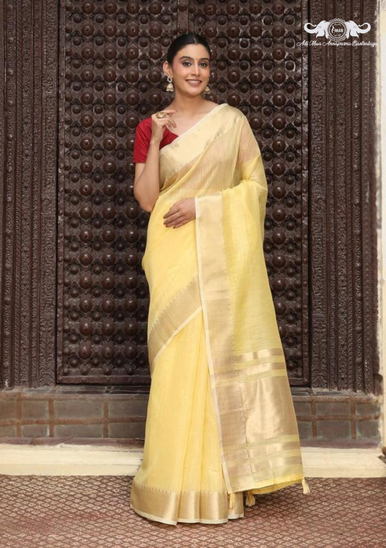 Banarasi Soft Silk Saree with Traditional Paisley Butti and Zari Border set of 6