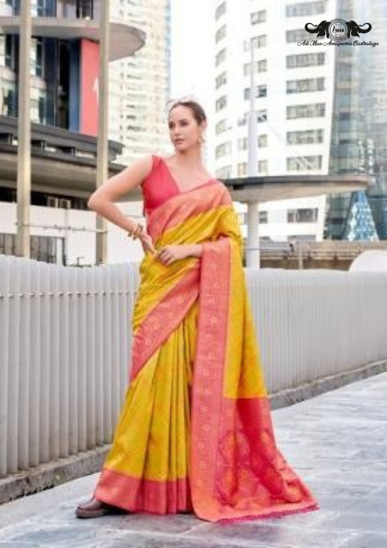 Handloom Banarasi Soft Silk Saree with Traditional Paisley Butti set of 8