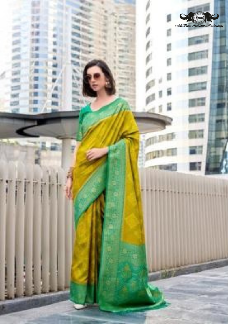 Handloom Banarasi Soft Silk Saree with Traditional Paisley Butti set of 8