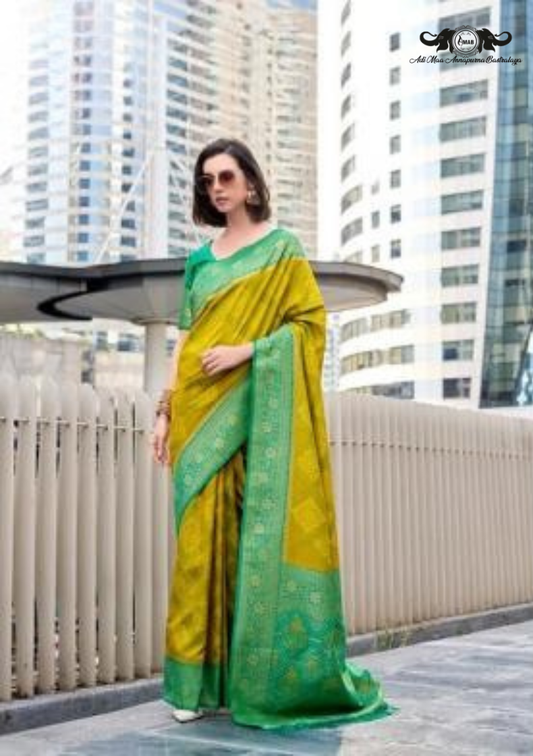 Handloom Banarasi Soft Silk Saree with Traditional Paisley Butti set of 8