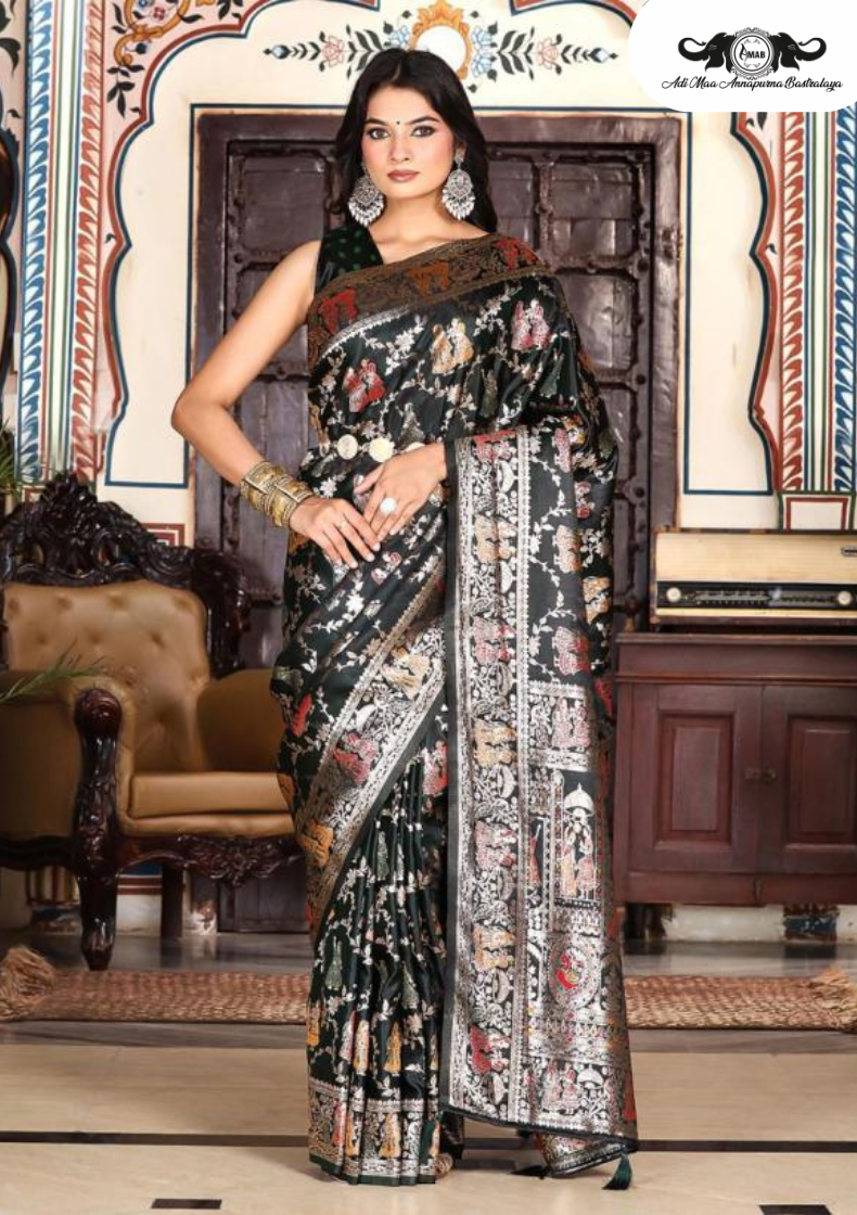 Handloom Banarasi Soft Silk Saree with Traditional Paisley Butti Weaving set of 5