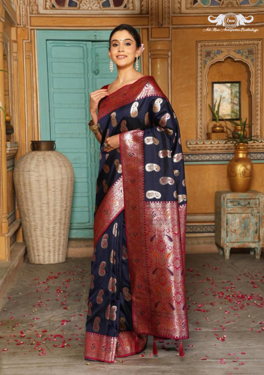 Banarasi Soft Silk Saree with Traditional Paisley Butti and Zari Border set of 5