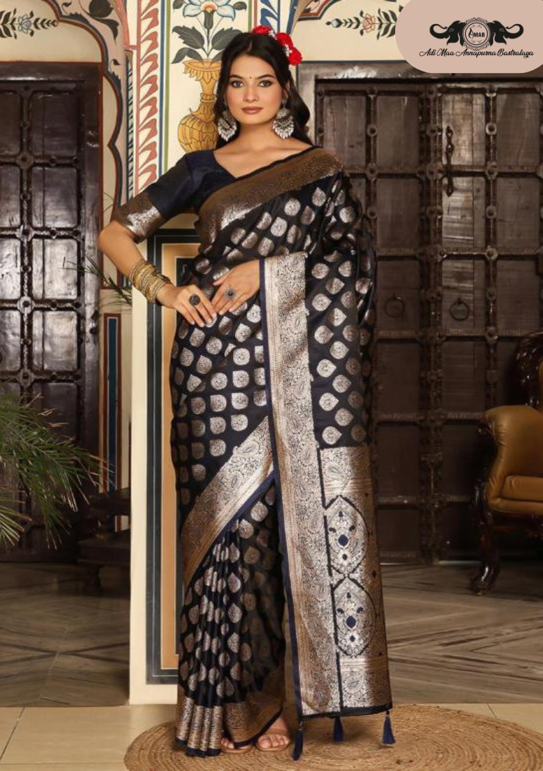 Designer Banarasi Soft Silk Saree with Heavy Leaf Weaving set of 6