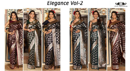 Designer Banarasi Soft Silk Saree with Heavy Leaf Weaving set of 6