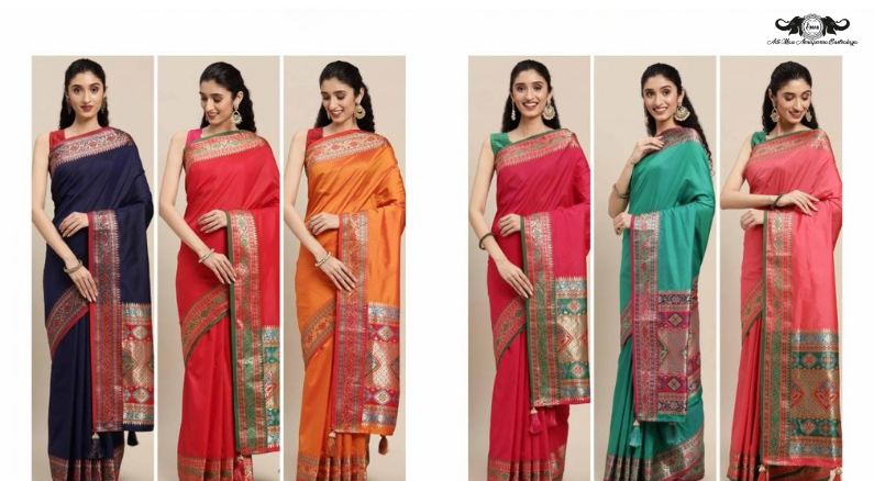 Traditional Bandhani Print Chiffon Saree with Intricate Embroidered Border set of 6