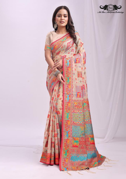 Gauri Traditional Soft Silk Saree with Heavy Zari Floral Border set of 6