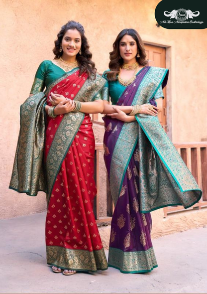 Handloom Linen Saree with Woven Zari Border and Decorative Pallu set of 5