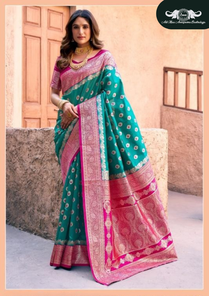 Handloom Linen Saree with Woven Zari Border and Decorative Pallu set of 5