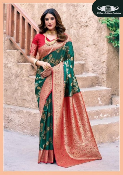 Handloom Linen Saree with Woven Zari Border and Decorative Pallu set of 5