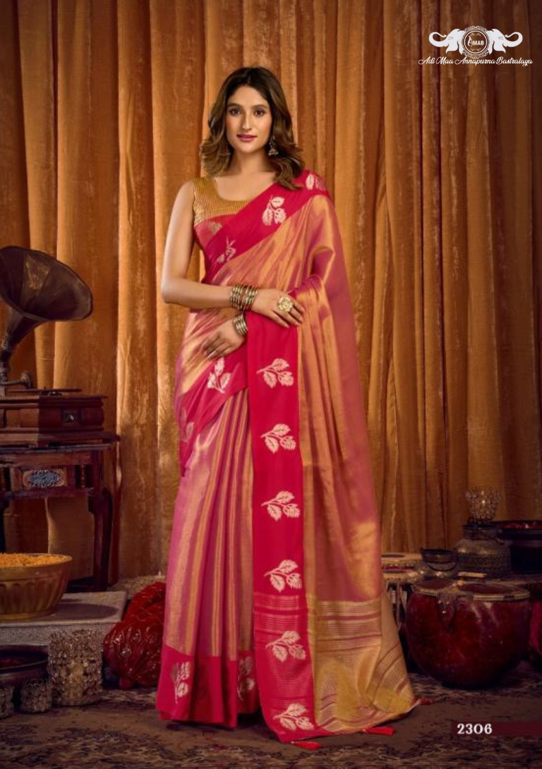 Premium Linen Blend Saree with Woven Geometric Border and Tassels set of 8