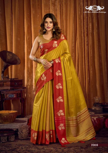 Premium Linen Blend Saree with Woven Geometric Border and Tassels set of 8