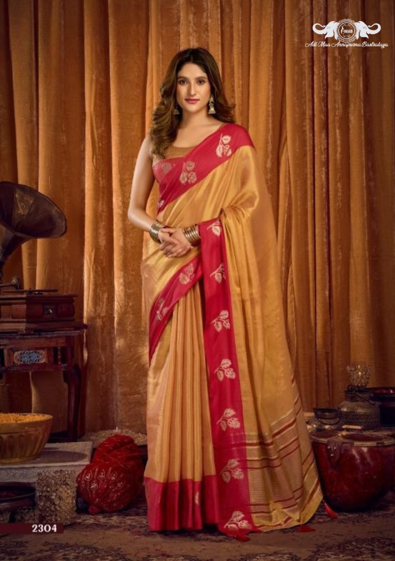 Premium Linen Blend Saree with Woven Geometric Border and Tassels set of 8