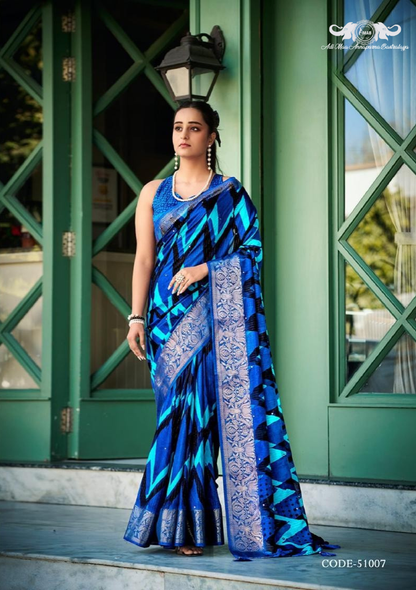 Premium Floral Woven Linen Saree with Elegant Zari Border set of 8