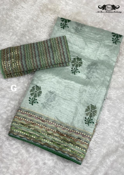 Cotton Blend Digital Print Saree with Intricate Elephant Motifs set of 1