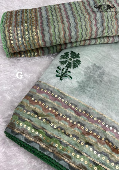 Cotton Blend Digital Print Saree with Intricate Elephant Motifs set of 1