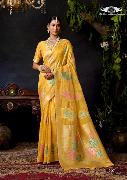 Cotton Blend Digital Print Saree with Intricate Elephant Motifs set of 4