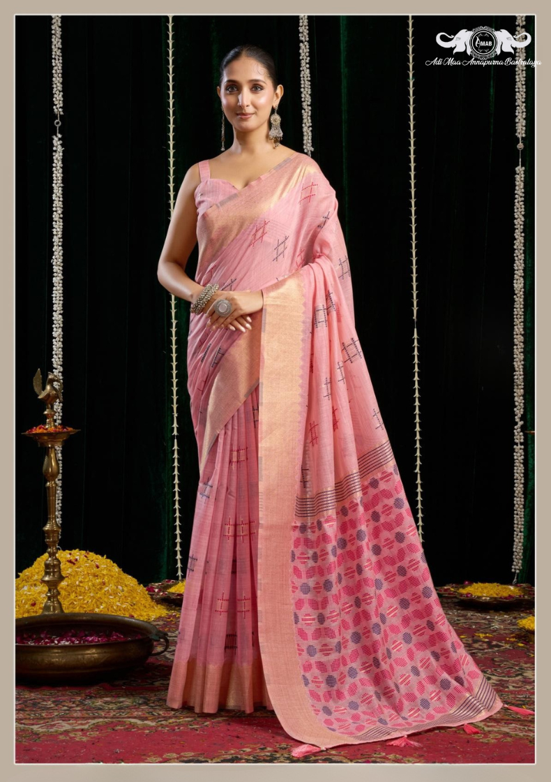 Elegant Organza Silk Saree with Embroidered Scalloped Border and Blouse set of 5