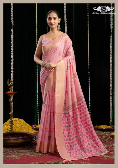 Elegant Organza Silk Saree with Embroidered Scalloped Border and Blouse set of 5