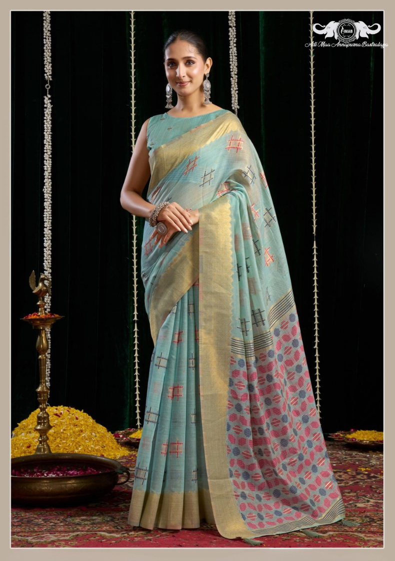 Elegant Organza Silk Saree with Embroidered Scalloped Border and Blouse set of 5
