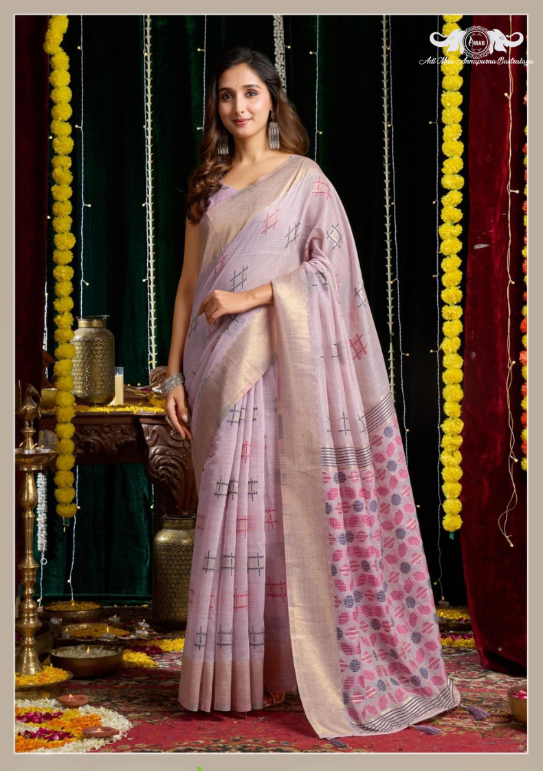 Elegant Organza Silk Saree with Embroidered Scalloped Border and Blouse set of 5