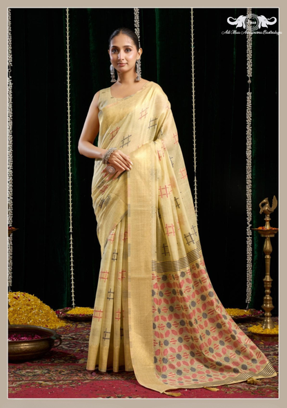 Elegant Organza Silk Saree with Embroidered Scalloped Border and Blouse set of 5