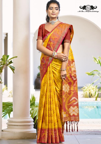 Premium Patola Silk Saree with Traditional Ikkat Prints and Zari Border set of 8