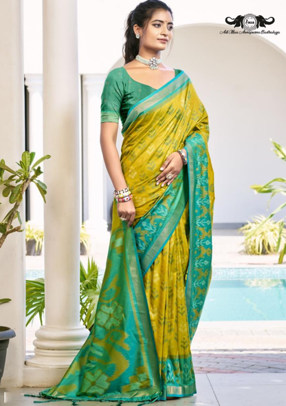 Premium Patola Silk Saree with Traditional Ikkat Prints and Zari Border set of 8