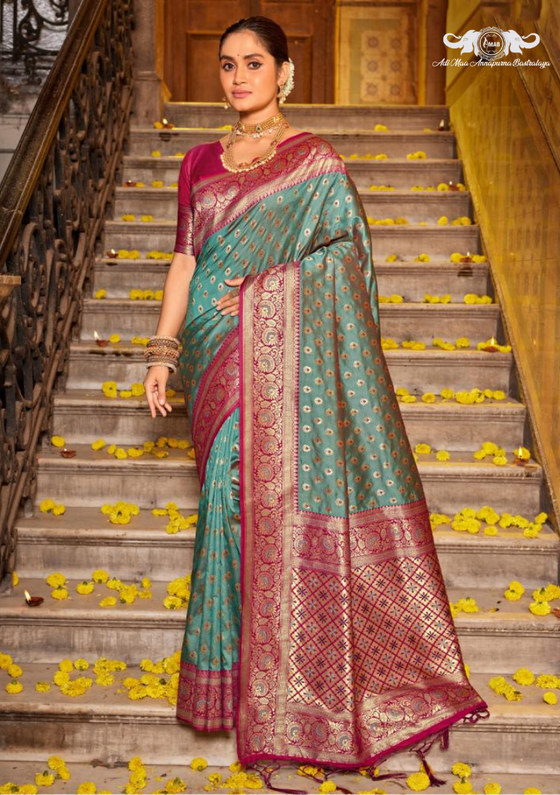 Premium Art Silk Saree with Traditional Butti and Zari Border set of 4