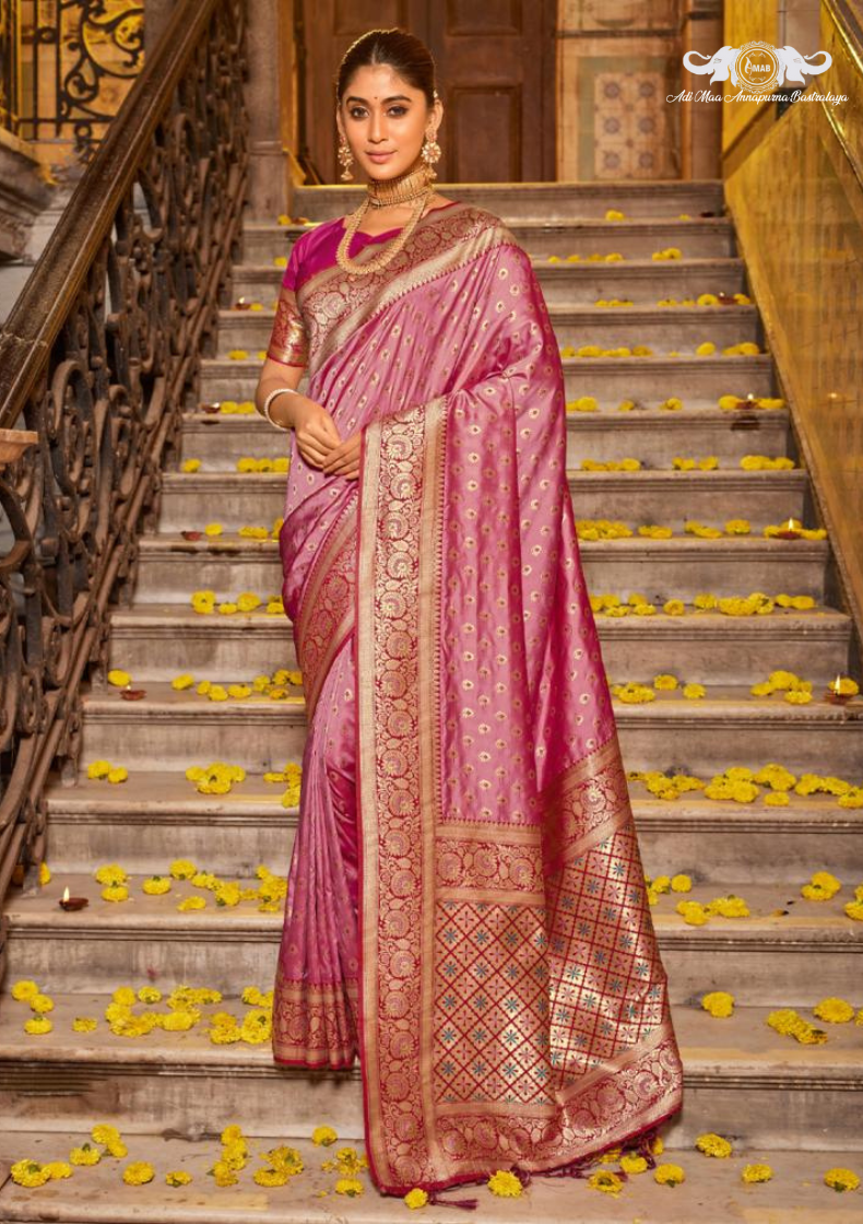 Premium Art Silk Saree with Traditional Butti and Zari Border set of 4