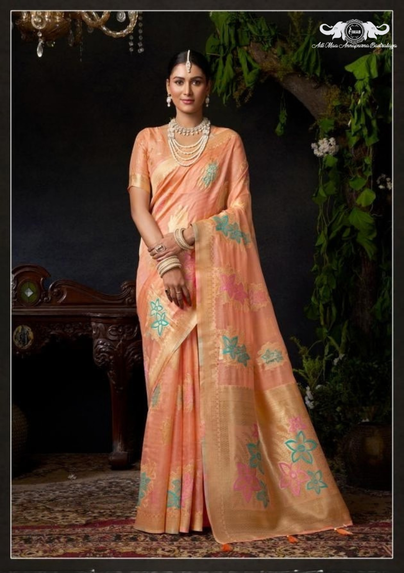 Elegant Handloom Linen Saree with Traditional Jamdani Style Woven Accents set of 4