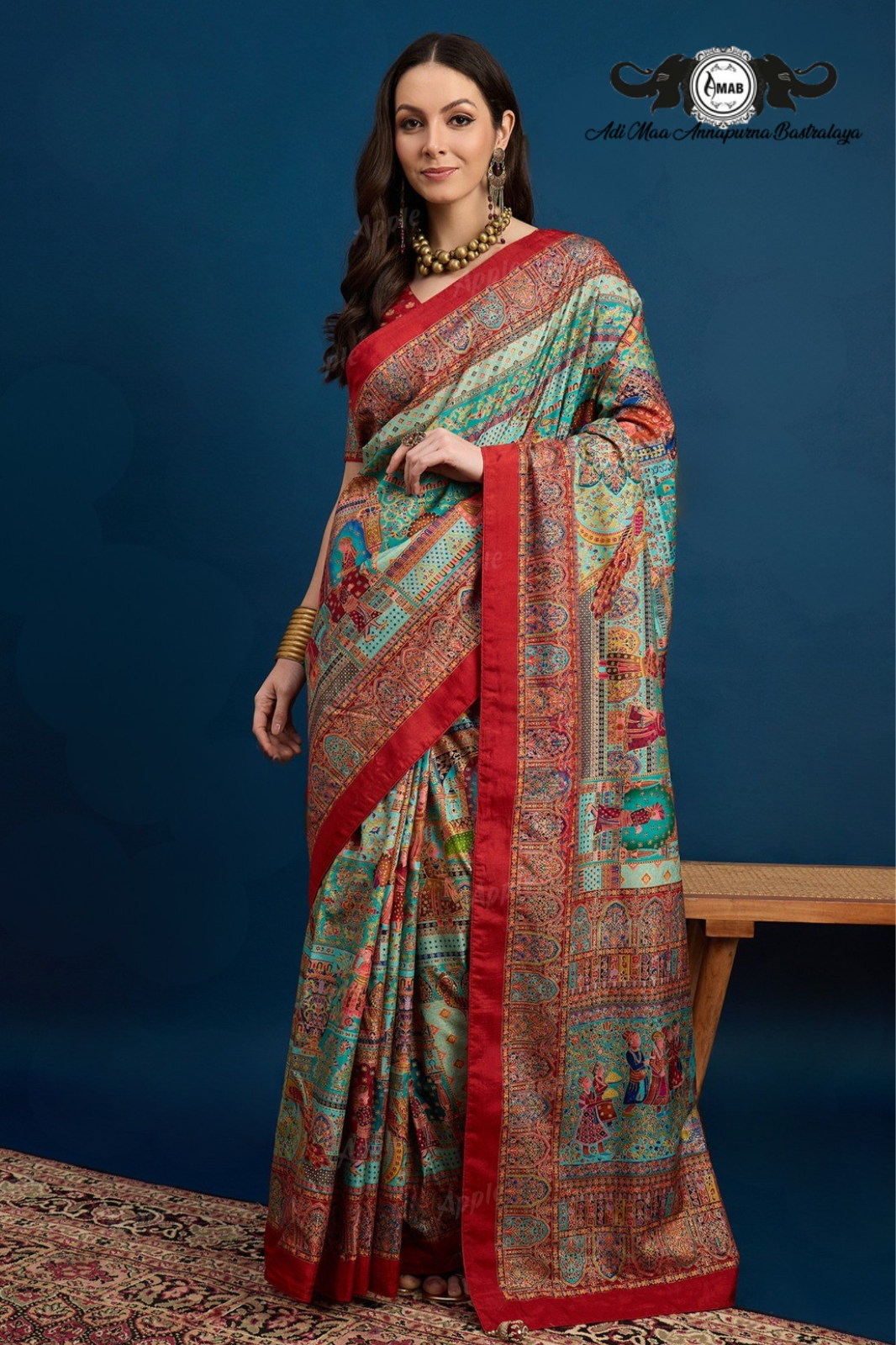 Traditional Madhubani Printed Art Silk Saree
