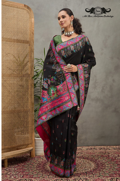 Elegant Kashmiri Silk Saree with Rich Pallu Border