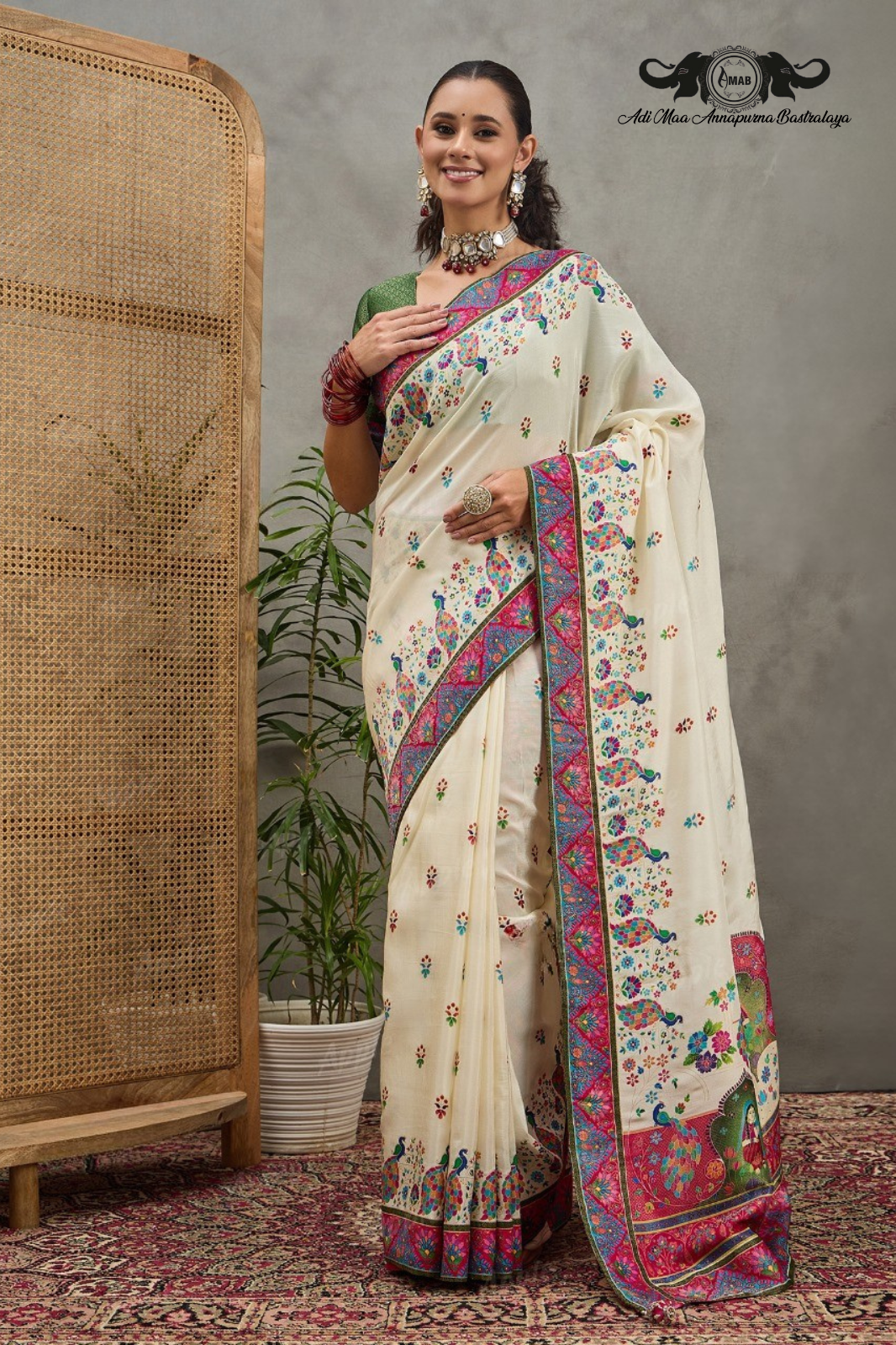 Elegant Kashmiri Silk Saree with Rich Pallu Border