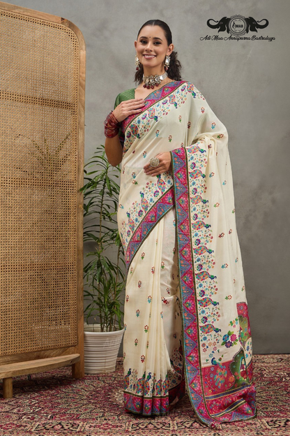 Elegant Kashmiri Silk Saree with Rich Pallu Border