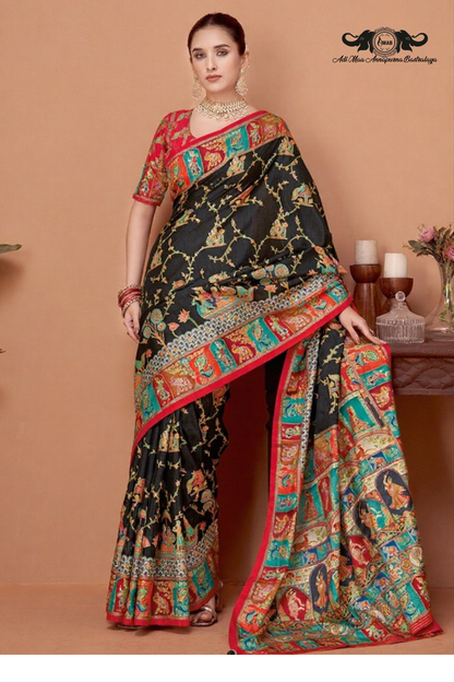 Elegant Traditional Madhubani Printed Silk Saree Collection
